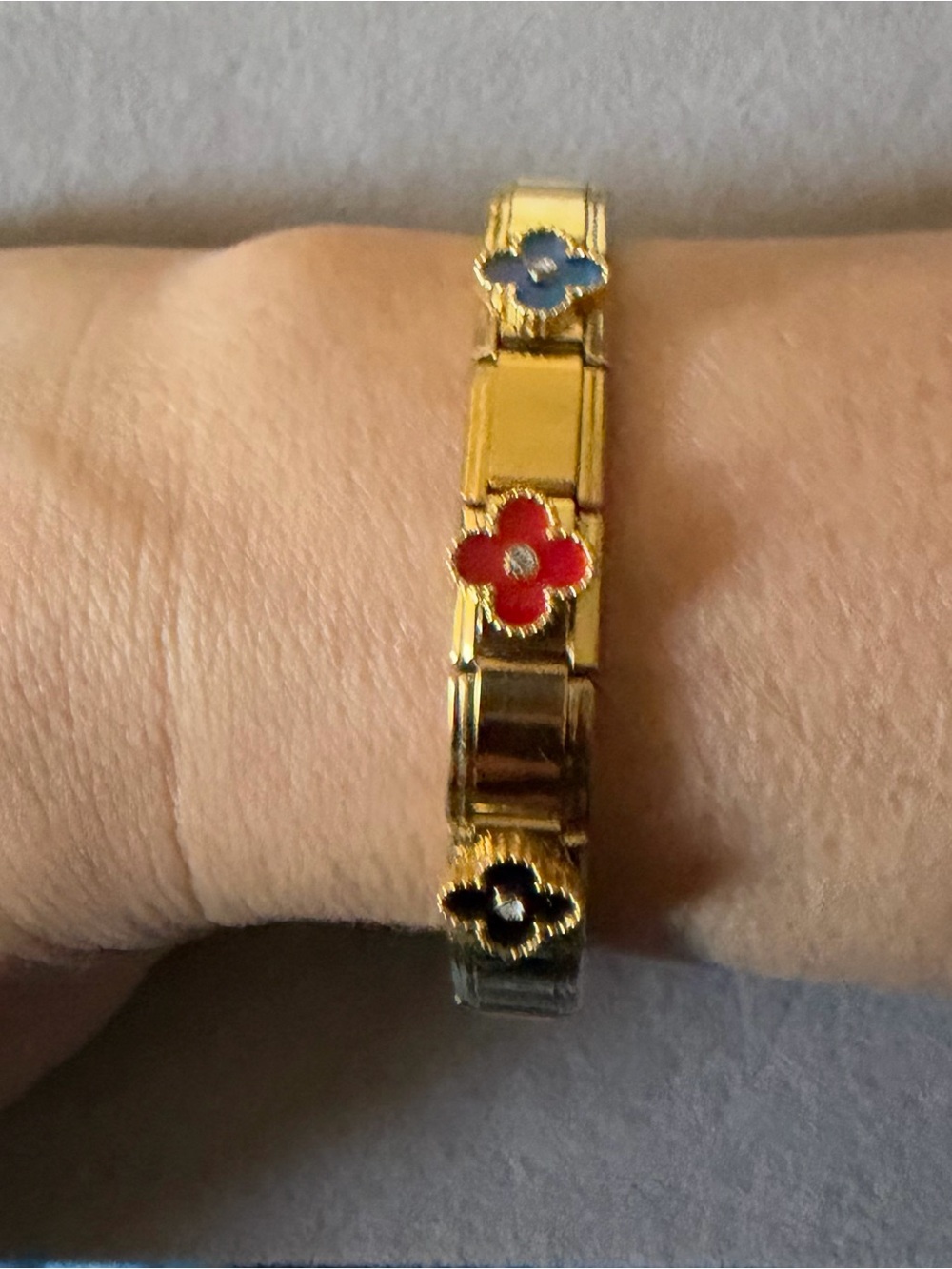 Gold-Tone Floral Enamel Link Bracelet - Red, Blue, Black